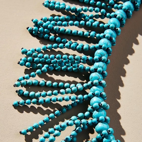 Anthropologie Cascading Fringe Statement Turquoise Necklace - Picture 3 of 7
